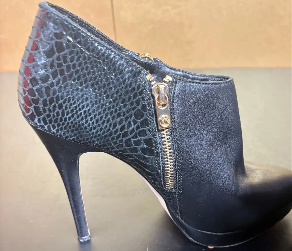 MICHAEL KORS Black Leather Platform High Heel Ankle Booties Size 9.5